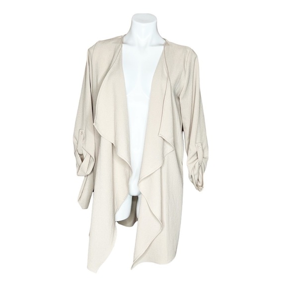 Timing Light Beige Open Waterfall Duster Cardigan With Pockets - Picture 1 of 8